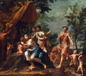 Apolo como pastor se aproxima das três Graças, com Vênus, Cupido, Cupido, Pan e Panskindern.